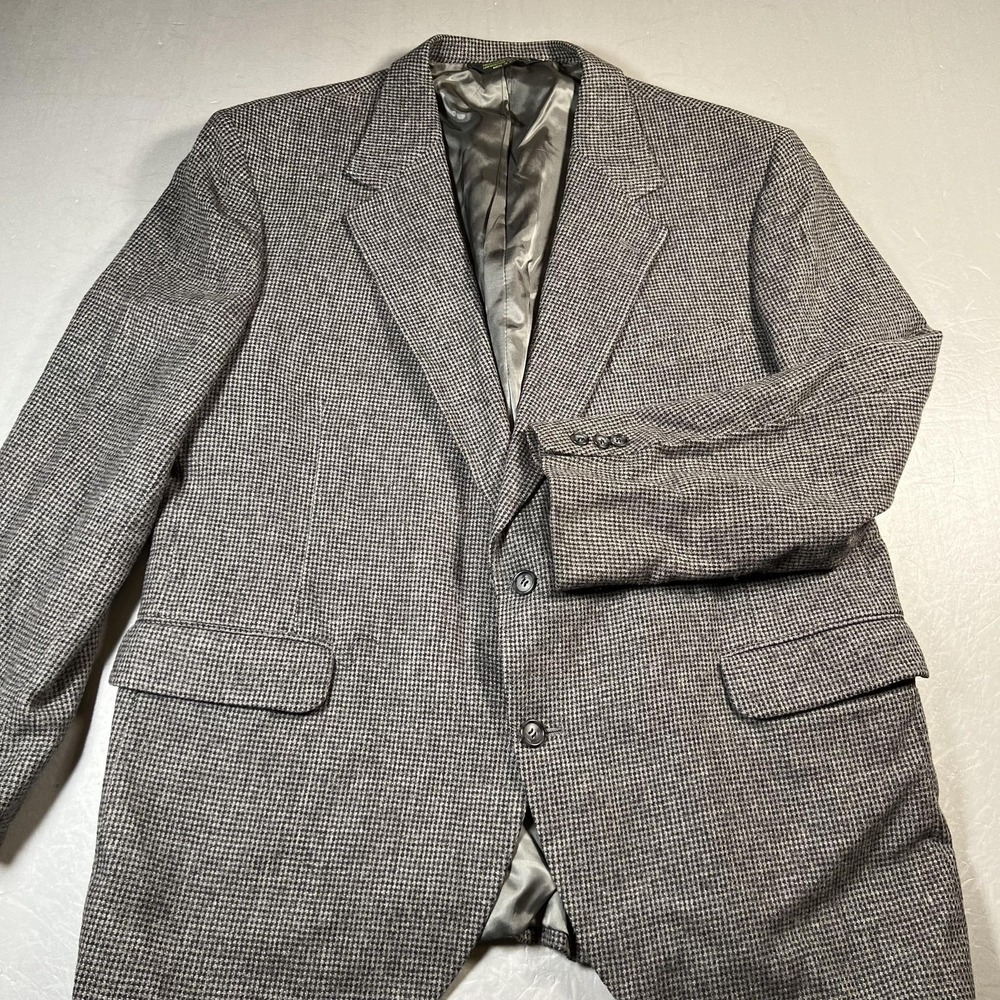 American Trend Blazer Mens 48R Gray Wool Lambswool Houndstooth Sport Coat USA